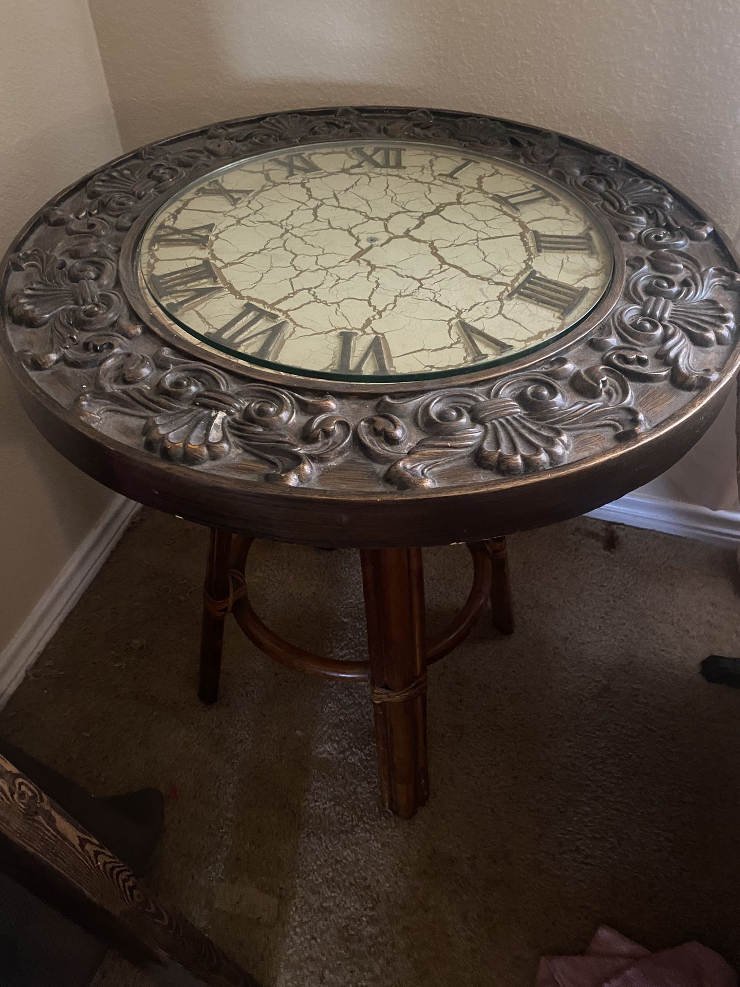 Antique Clock Table With Glass Top
