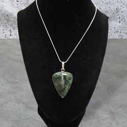 Green Jasper Sterling Silver Pendant on a Sterling Silver 11.50” Necklace 