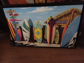 38x26 surf pic excellent condition nicely framed in heavy wood
