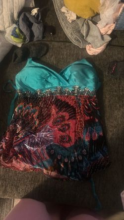 Y2K Turquoise Beaded Halter Corset Top