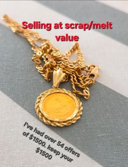 14k Gold chain + 22k Krugerrand coin pendant