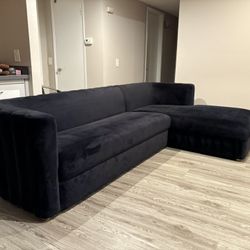 110” Mid-Century Modern Luxury Velvet Black Sofa