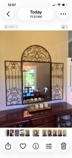 Wrought Iron Wall Mirror with Hinged Panels