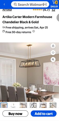 Artika Carter Modern Farmhouse Linear kitchen island 8 light Chandelier Black & Gold