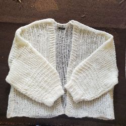 Open Cream Cardigan Long Sleeve Lantern Dolman Bishop Style Knit Flowy Cozy L