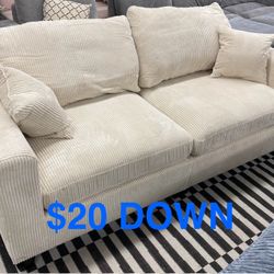 Beautiful New Ivory Corduroy Sofa (Finance and Delivery)