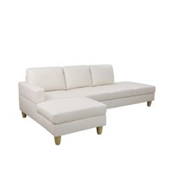 Modern L-Shaped White PU Leather Living Room Sectional Sofa Couch