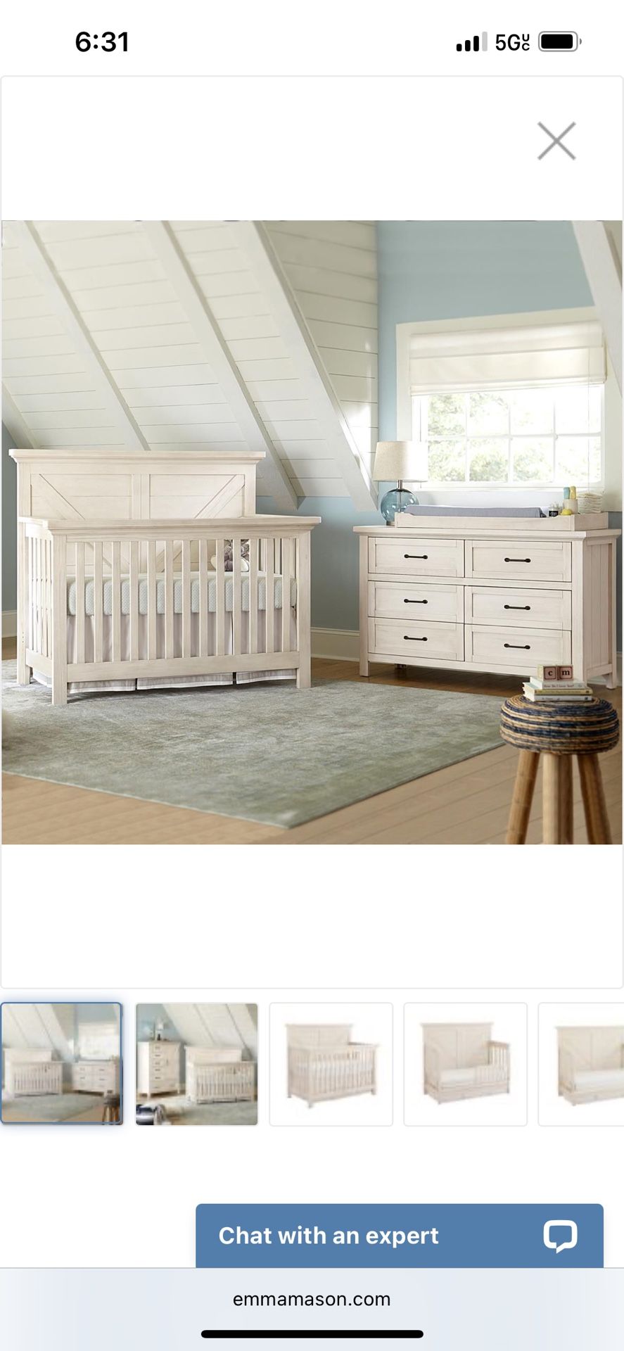 Westfield 4/1 Convertible Crib & 6 Drawer Dresser | Brushed White