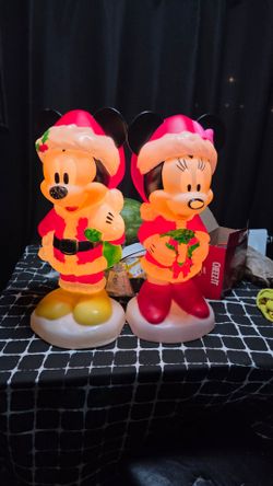 Vintage Style Blow Mold Disney Mickey & Minnie Mouse Mr & Mrs Claus SANTA