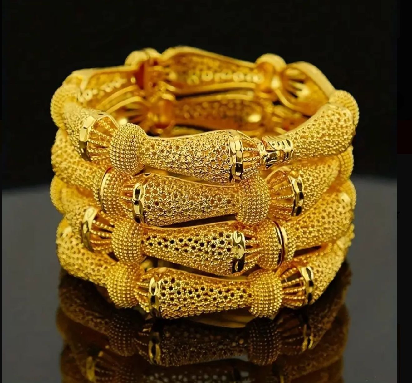  24K Gold Plated Hollow Leaf Bangle Set.