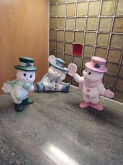 Vintage Hand Painted Snowman Trio