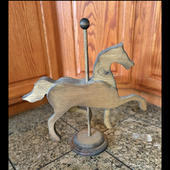 Pre Owned Handcrafted Solid Wooden Carousel Horse Statue Figure On Wood Base