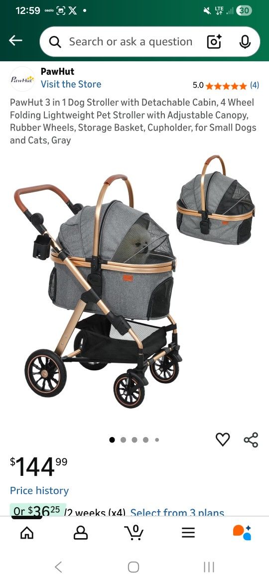 PawHut 3 in 1 Dog Stroller with Detachable Cabin