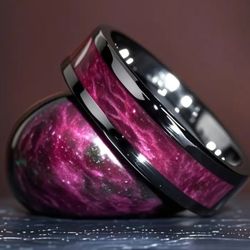 Unisex 8mm Titanium Purple Magenta Marble Textured Comfort-Fit Engagement Wedding Band 11