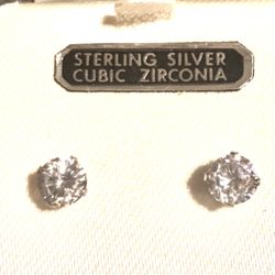 New Sterling Silver Cubic Zirconia Stud Earrings 