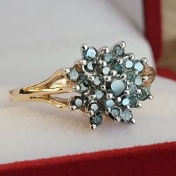 ❤️14k Size 8.25 Gorgeous Solid Yellow Gold Natural Blue Diamond Ring!/ Anillo de Oro con Diamantes Azules! 👌🎁Post Tags: Anillo de Oro
