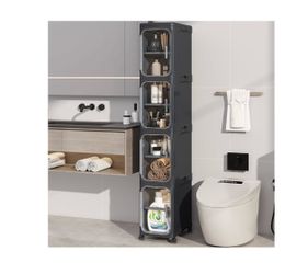 (Firm price) 4 Tier Slim Bathroom Storage Cabinet, Foldable and Movable, Black Tools Free, ABS and PET, Magnetic Clear Door, Adjustable Shelves, Locka