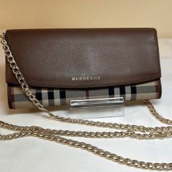 Burberry Long Wallet Tartan & Brown Leather
