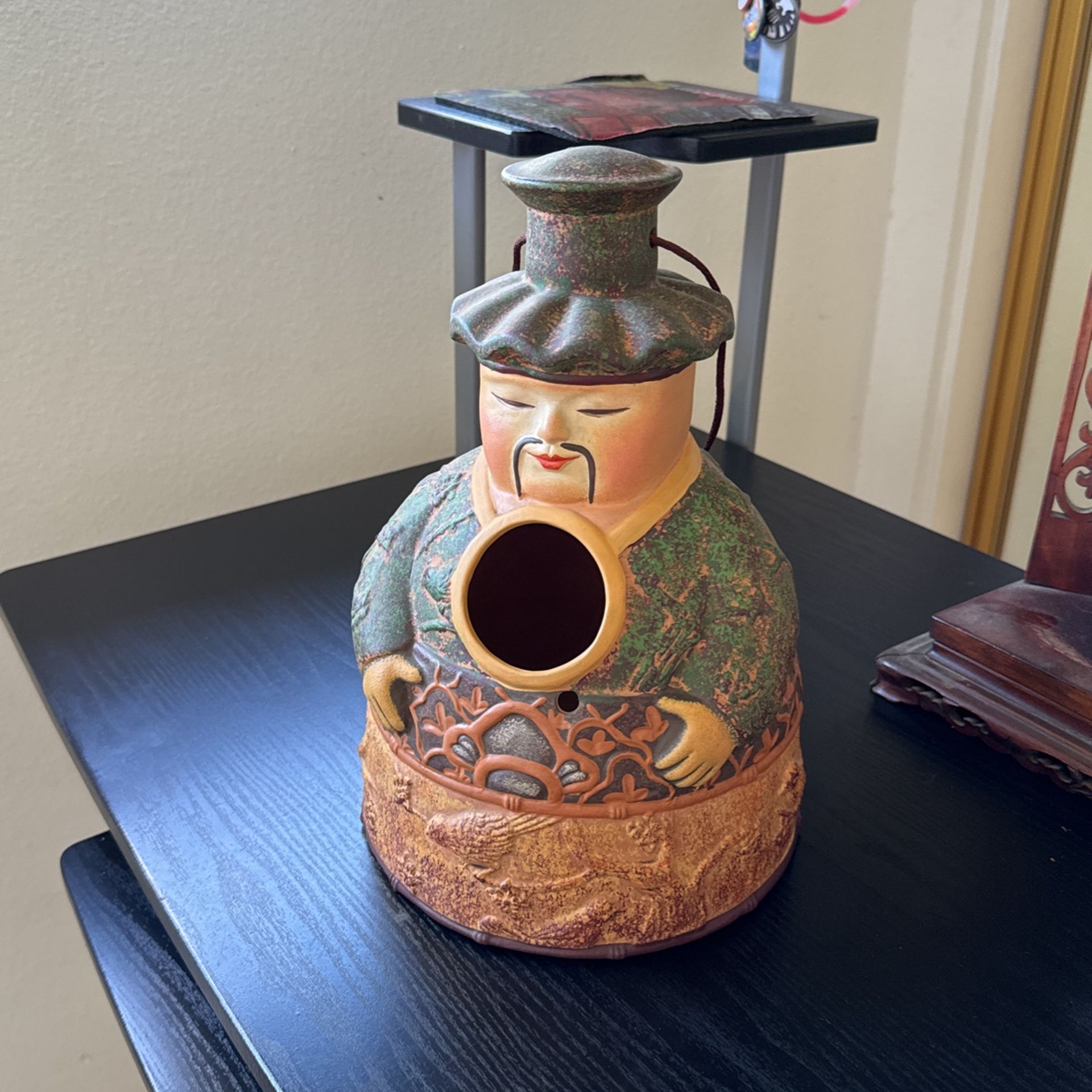 Vintage Asian Man Figurine Sculpture Bird House