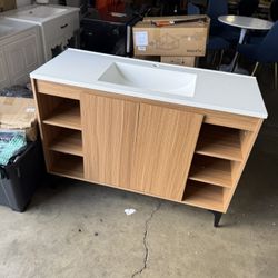 JEAREY bathroom vanity 48-in Burlywood Single Sink Bathroom Vanity with White Polymarble Top