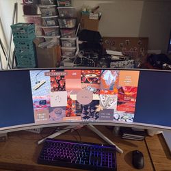 49 Inch Monitor With mini PC, Keyboard, And Mouse