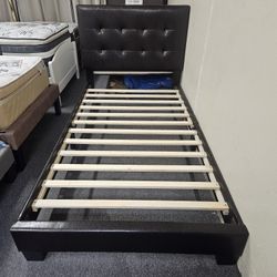 Brand New Tufted Black Faux Leather Twin Platform Bedframe