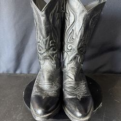 Cowboy Boots Black Leather Men's Western Boots Embroidered Mens 9.5 D