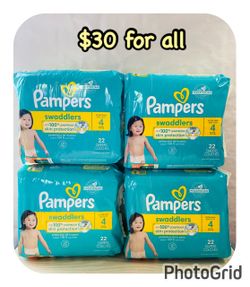 Pampers Swaddlers size 4, 22 diapers each bag. $30 for all‼️