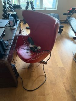 Designer Red Leather Egg Chair with Swivel Base