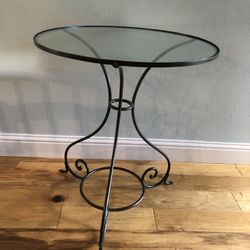 Glass Top Black Iron Scroll End Table