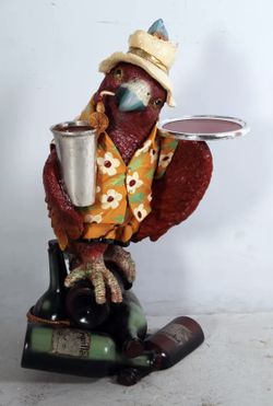 3 Foot Parrot Butler Resin Statue Hawaiian Shirt Drinking Bird Display Prop Decor