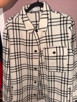 Zara Plaid Button-Up Shacket Size L