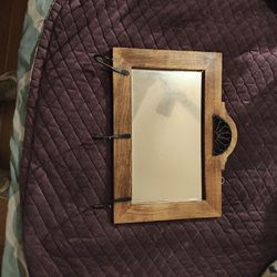 3 Hangers With Mirror Wooden Wall Mount 