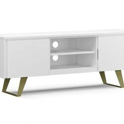 MSRP 450$, Brand New SIMPLIHOME Lowry SOLID ACACIA WOOD 63 inch Wide Industrial TV stand