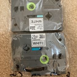 Brother TZe Label Tape 12mm White Laminated (2 Pack) NEW