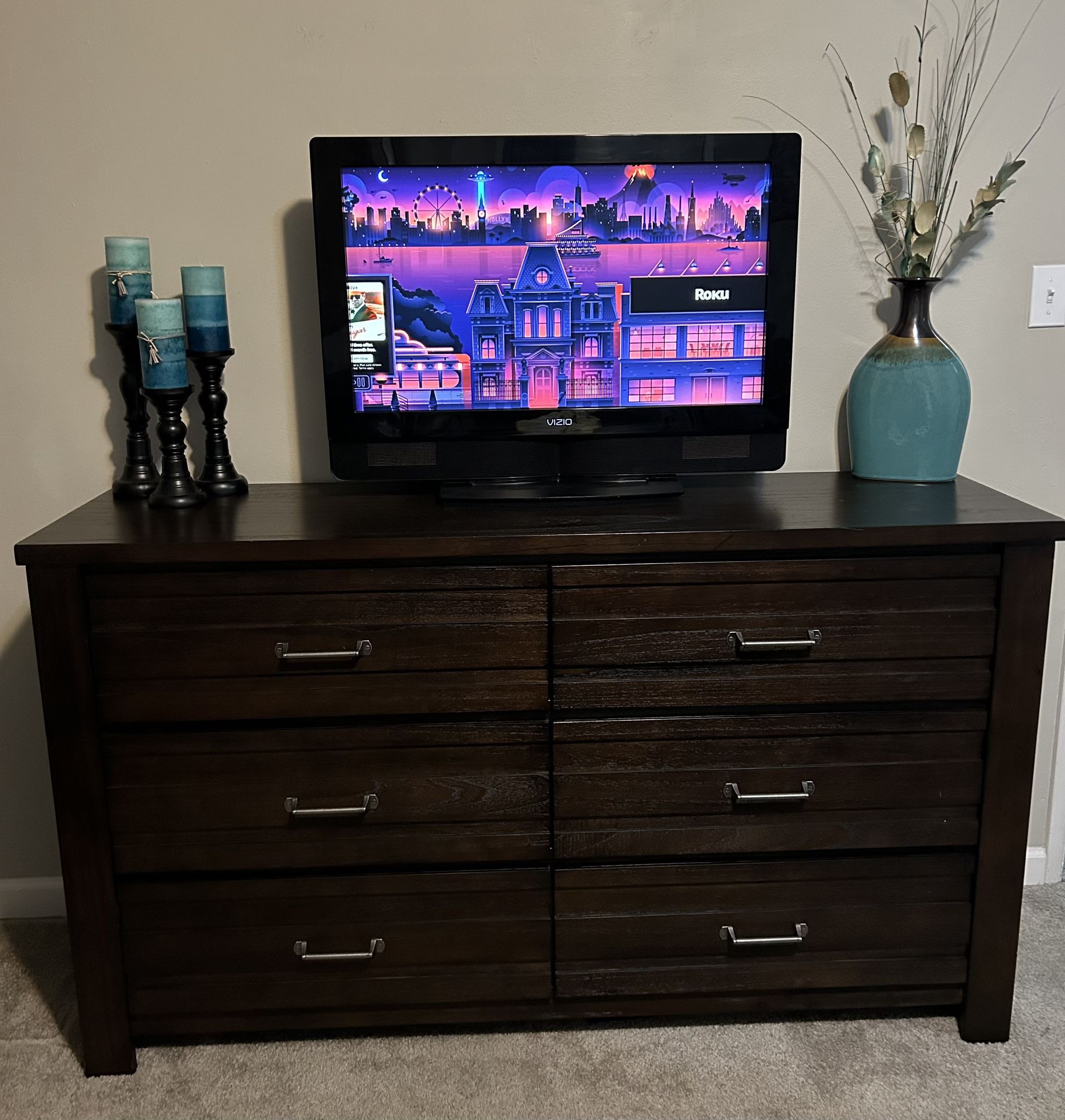 Ashley Furniture Solid Cherry Wood Dresser & 1 Matching Night Stand 