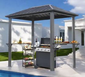 8 ft x 5 ft Outdoor Patio Hardtop Metal Grill / BBQ Gazebo w/ Aluminum Frame  & Galvanized Steel Roof  [NEW] **Retails for $1100 <Assembly Req>