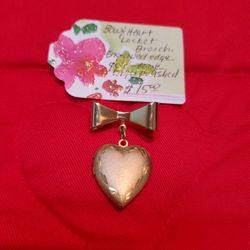 Bow & Heart Locket Brooch