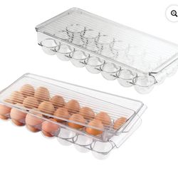 iDesign Clear Plastic Egg Holder for Fridge with Lid - 21 Egg Storage Container Organizer Bin, 2-Pack