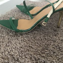 Woman Ankle Strap Bandage Green Women's Heels Sandals