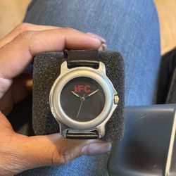 IFC Quartz Watch Black Face Silver Tone Case Leather Band – Casual Style