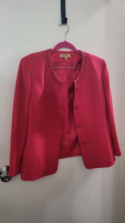 Kasper Plus Size 16 Beaded Skirt Suit Set 2pc Evening Formal Fuchsia Red Sequin
