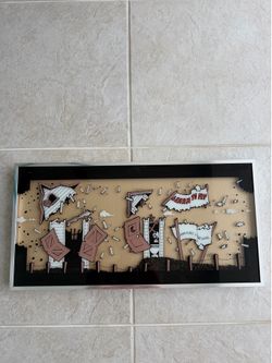 Vintage Kamakazi flight school wall art Learn to Fly -metal framed art -RARE Measures approx 12.5” x 24.5” In great condition