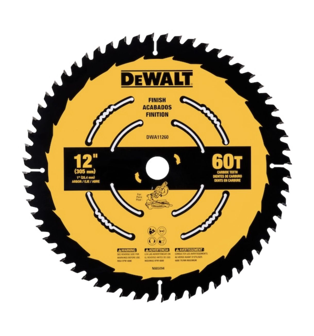 Miter Saw Blade 12 Inch Dewalt 60 Tooth Fine Finish NEW