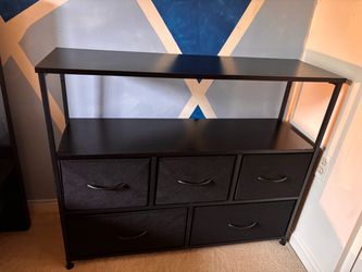 Black Dresser with Fabric Drawers and Shelves