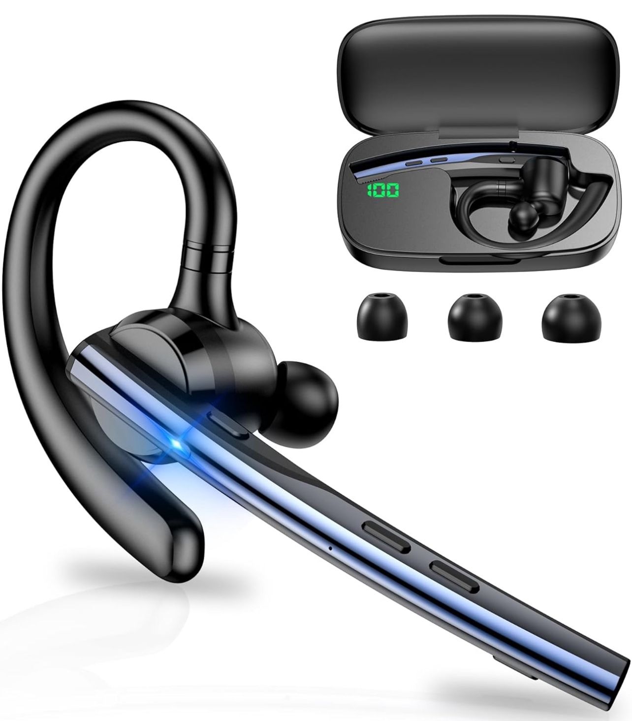 New Bee Bluetooth Headset V5.1 Bluetooth Earpiece Dual Mic with 500mAh Charging Case 72H Talk Time Wireless Hand-Free Headsets with Mute Button for Ce