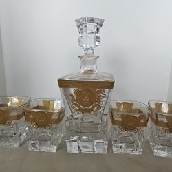 Versace-Style Whiskey Decanter and Glass Set