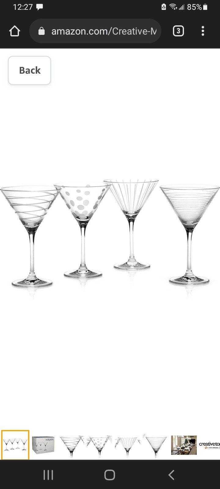 Set Of 4 Mikasa Martini Glasses Never Used