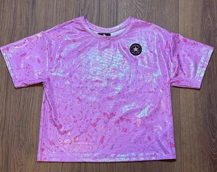 Converse All Star Girls XL Pink Iridescent Splatter T-Shirt Youth 13-15 #15B
