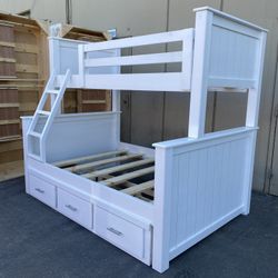 New White Twin / Full Bunkbed With Storage Drawers Underneath ! 